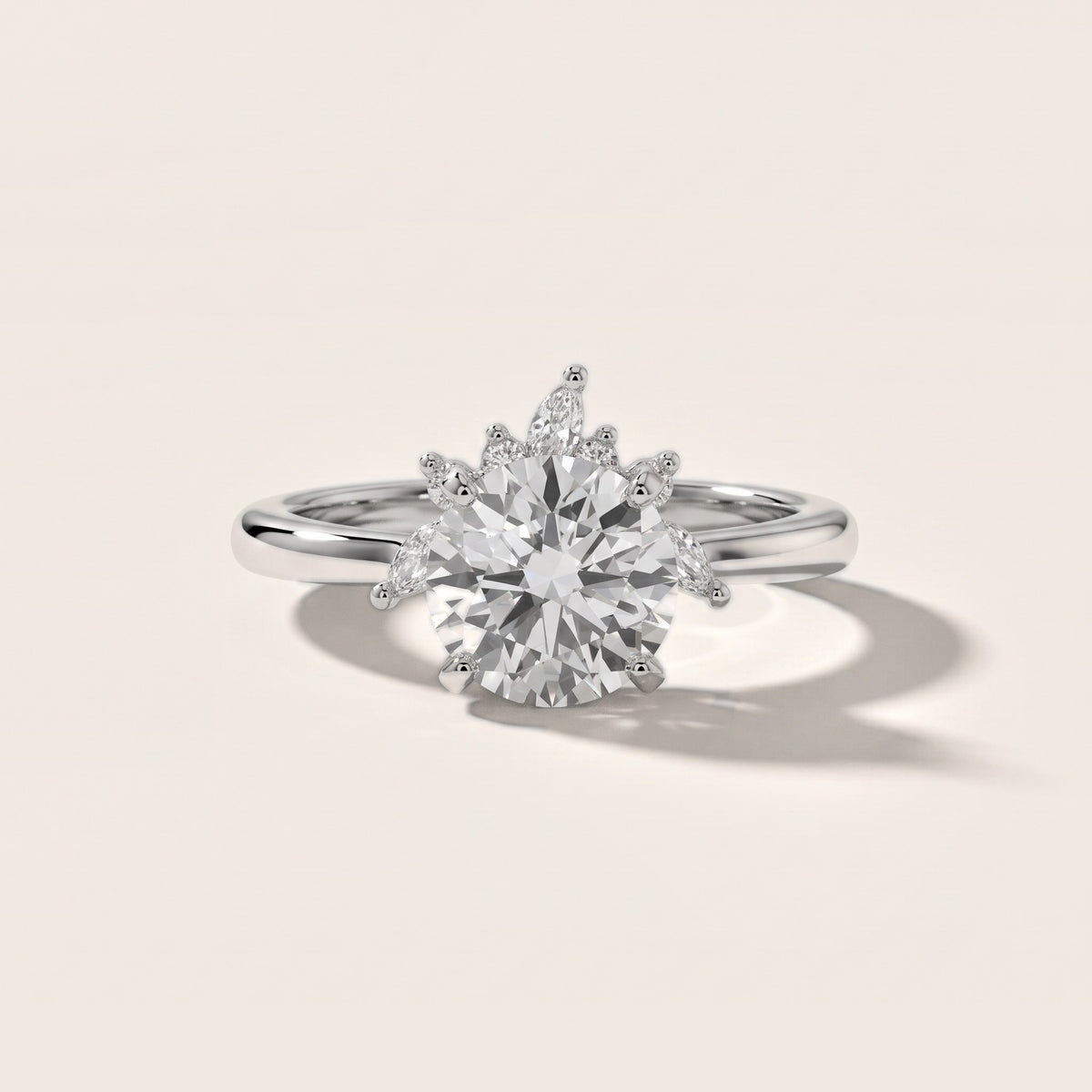 Fiorella Leaf Cluster Round Diamond Engagement Ring in Platinum - front.jpg