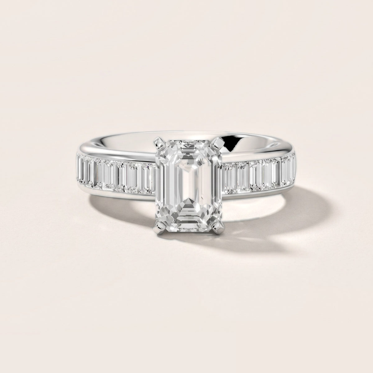 Malibu Wide Band Baguette Emerald Diamond Engagement Ring in Silver - front.jpg