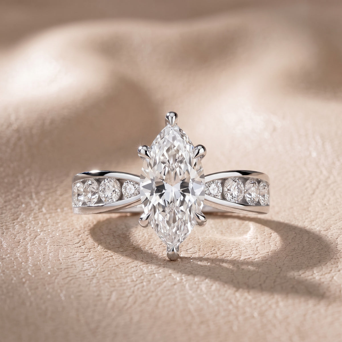 Rosalie Channel Set Sidestone Marquise Diamond Engagement Ring in White Gold - front.jpg