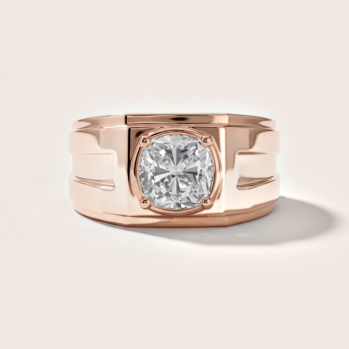 Greer Step Edge Solitaire Cushion Diamond Engagement Ring in Rose Gold - front.jpg