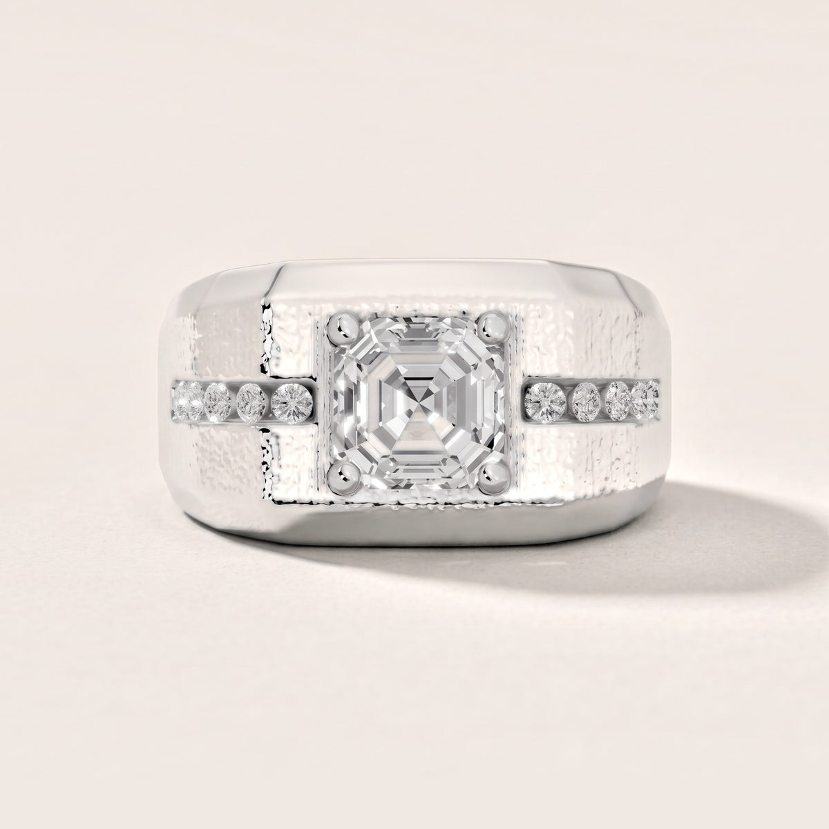 Ames Engraved Channel Set Asscher Diamond Engagement Ring in Silver - front.jpg