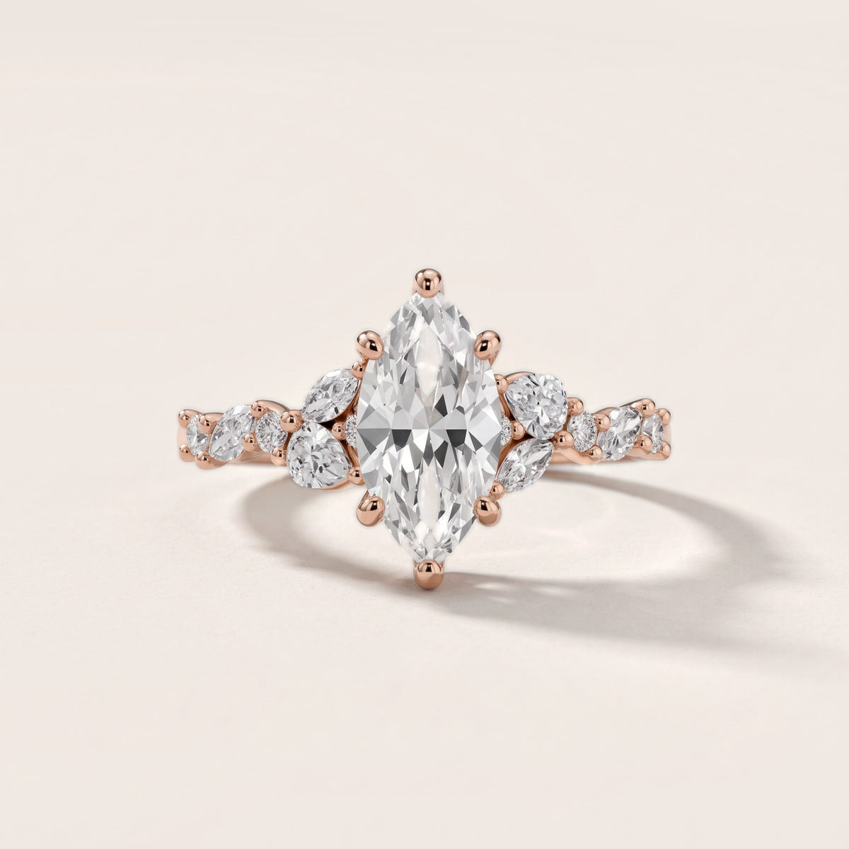 Mesa Vine Cluster Marquise Diamond Engagement Ring in Rose Gold - front.jpg