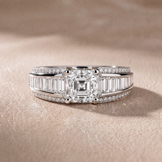 Tara Channel Set Baguette Accent Asscher Diamond Engagement Ring in Platinum - front.jpg