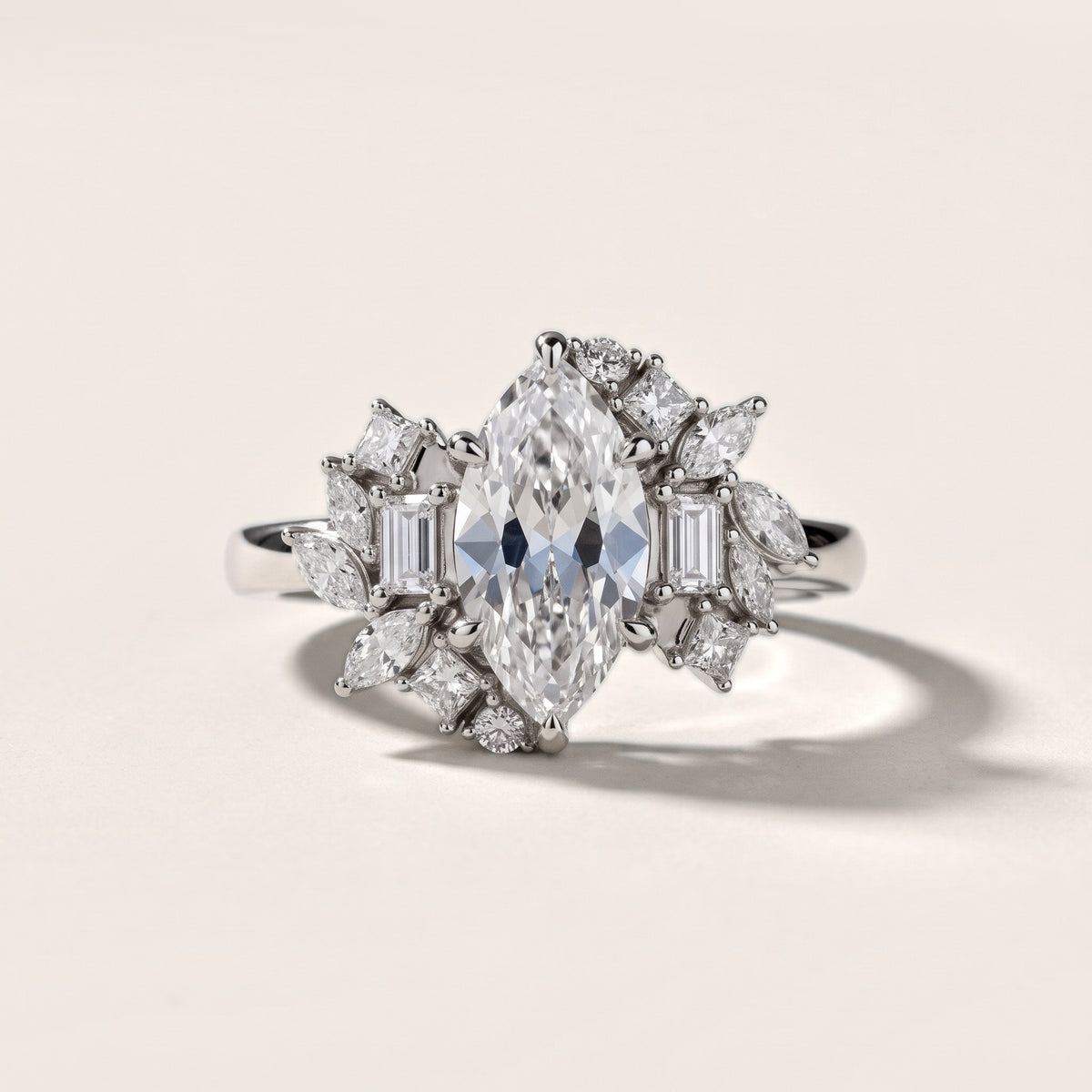 Eliana Starburst Cluster Marquise Diamond Engagement Ring in Silver - front.jpg
