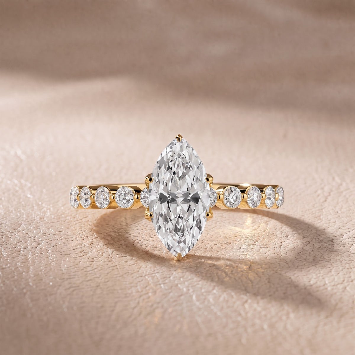 Eleanor Majesty Side Stone Marquise Diamond Engagement Ring in Yellow Gold - front.jpg