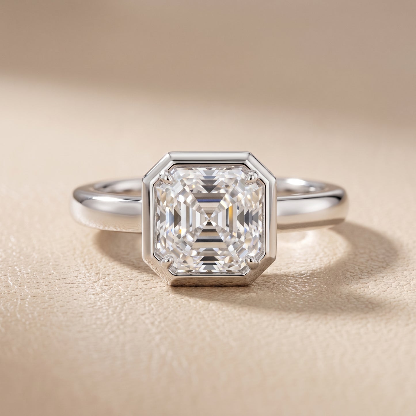 Alina Bezel Solitaire Asscher Diamond Ring in White Gold - front.jpg