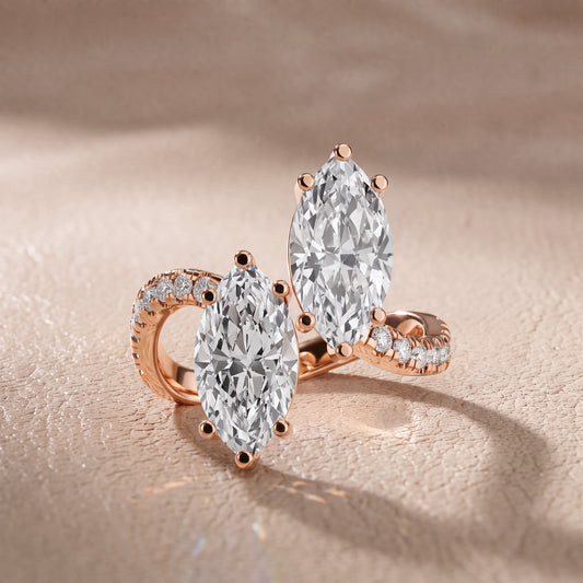 Lottie Two-Stone Bypass Marquise Diamond Engagement Ring in Rose Gold - front.jpg