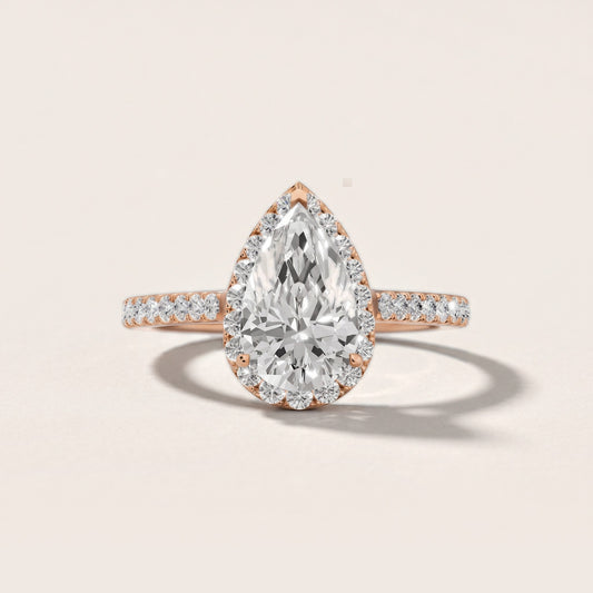 Willa Halo Micropavé Pear Diamond Engagement Ring in Rose Gold