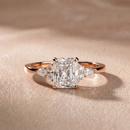 Amelia Three Stone Radiant Diamond Engagement Ring in Rose Gold - front.jpg