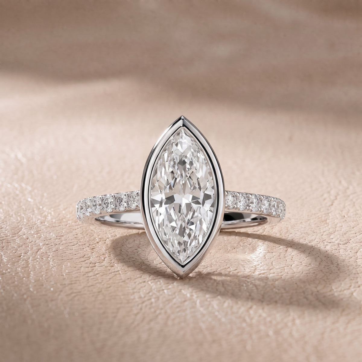 Cora Bezel Pavé Marquise Diamond Engagement Ring in Silver - front.jpg