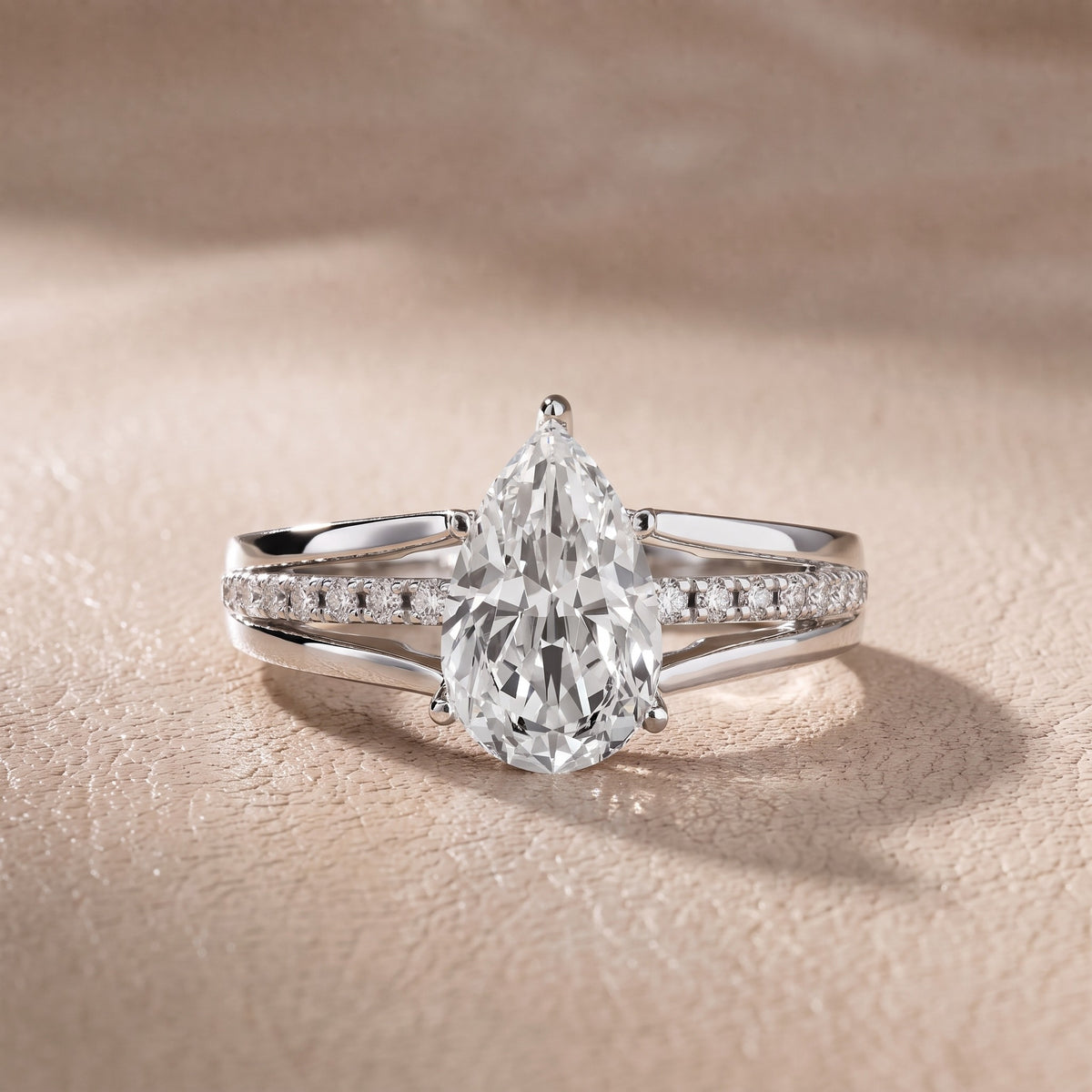 Serena Split Shank Pavé Pear Diamond Engagement Ring in White Gold - front.jpg