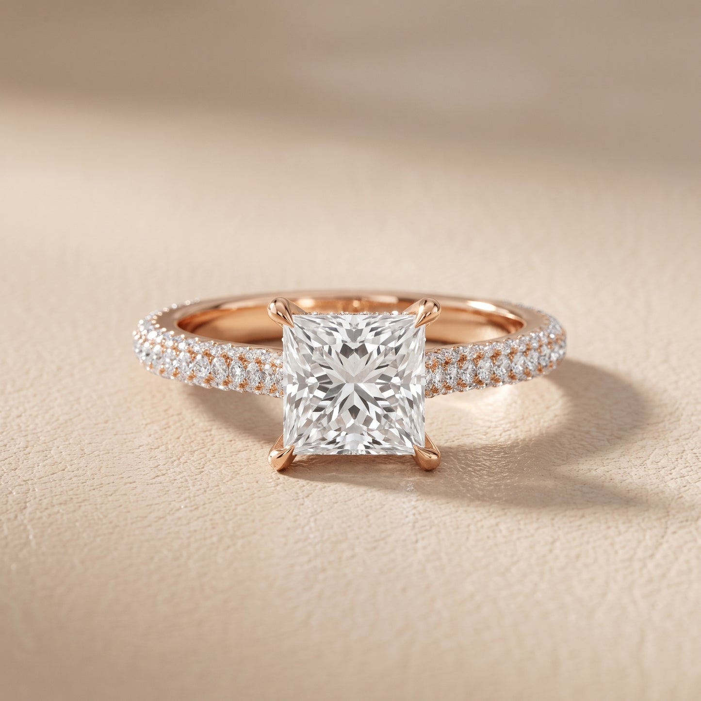 Della Hidden Halo Pavé Princess Diamond Engagement Ring in Rose Gold - front.jpg