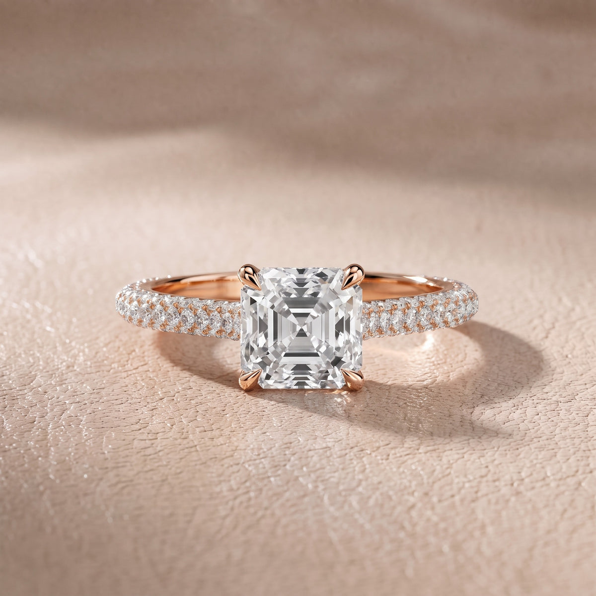 Elisa Hidden Halo Pavé Asscher Diamond Engagement Ring in Rose Gold - front.jpg