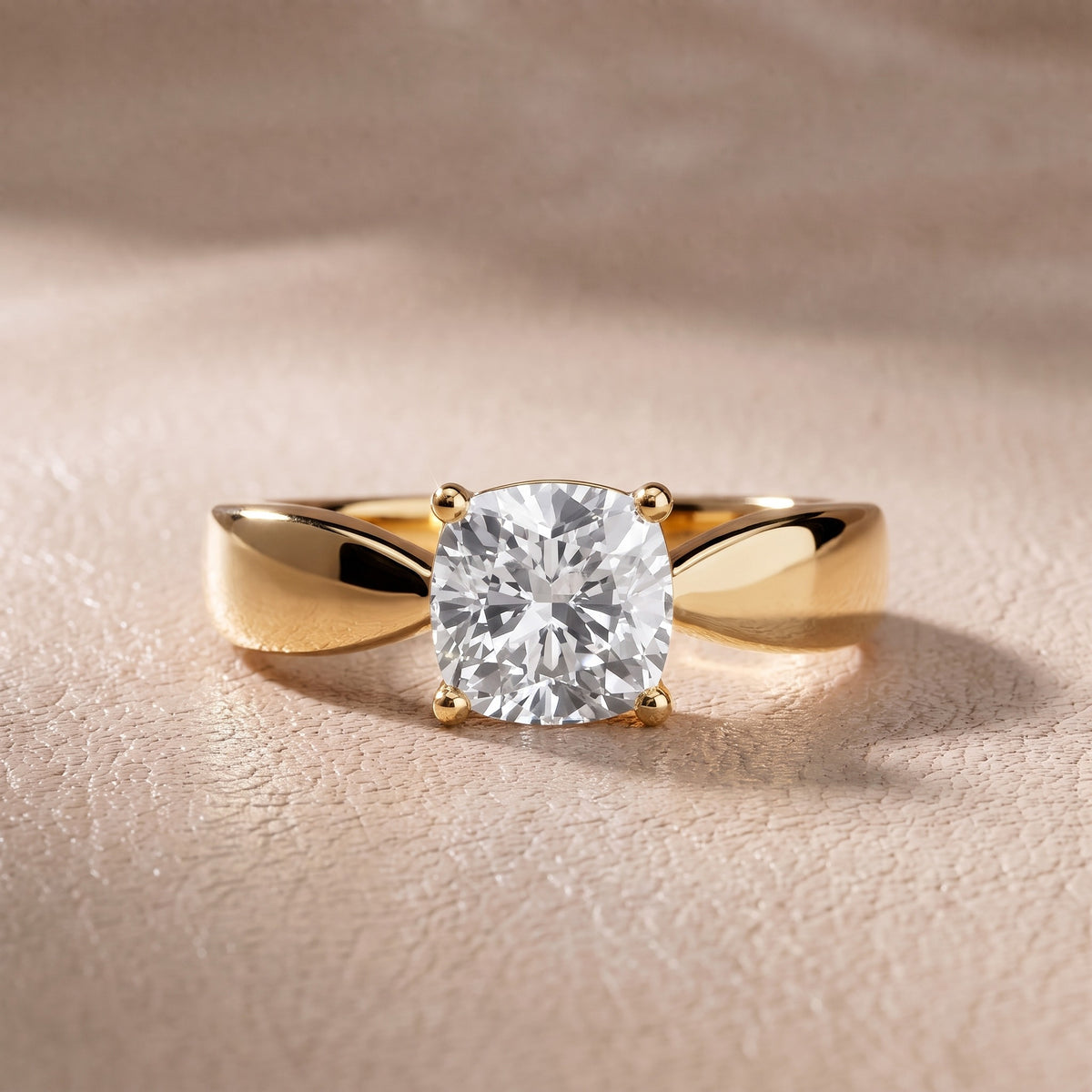Talia Solitaire Twist Cushion Diamond Engagement Ring in Yellow Gold - front.jpg