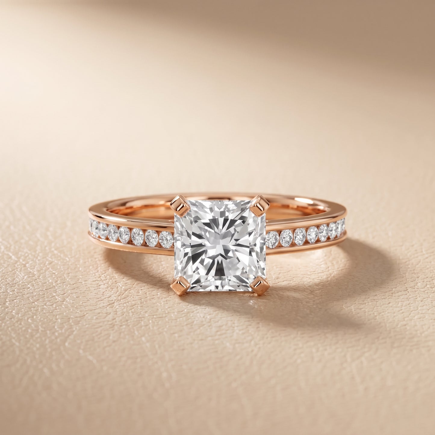Tessa Solitaire Channel Set Radiant Diamond Engagement Ring in Rose Gold - front.jpg