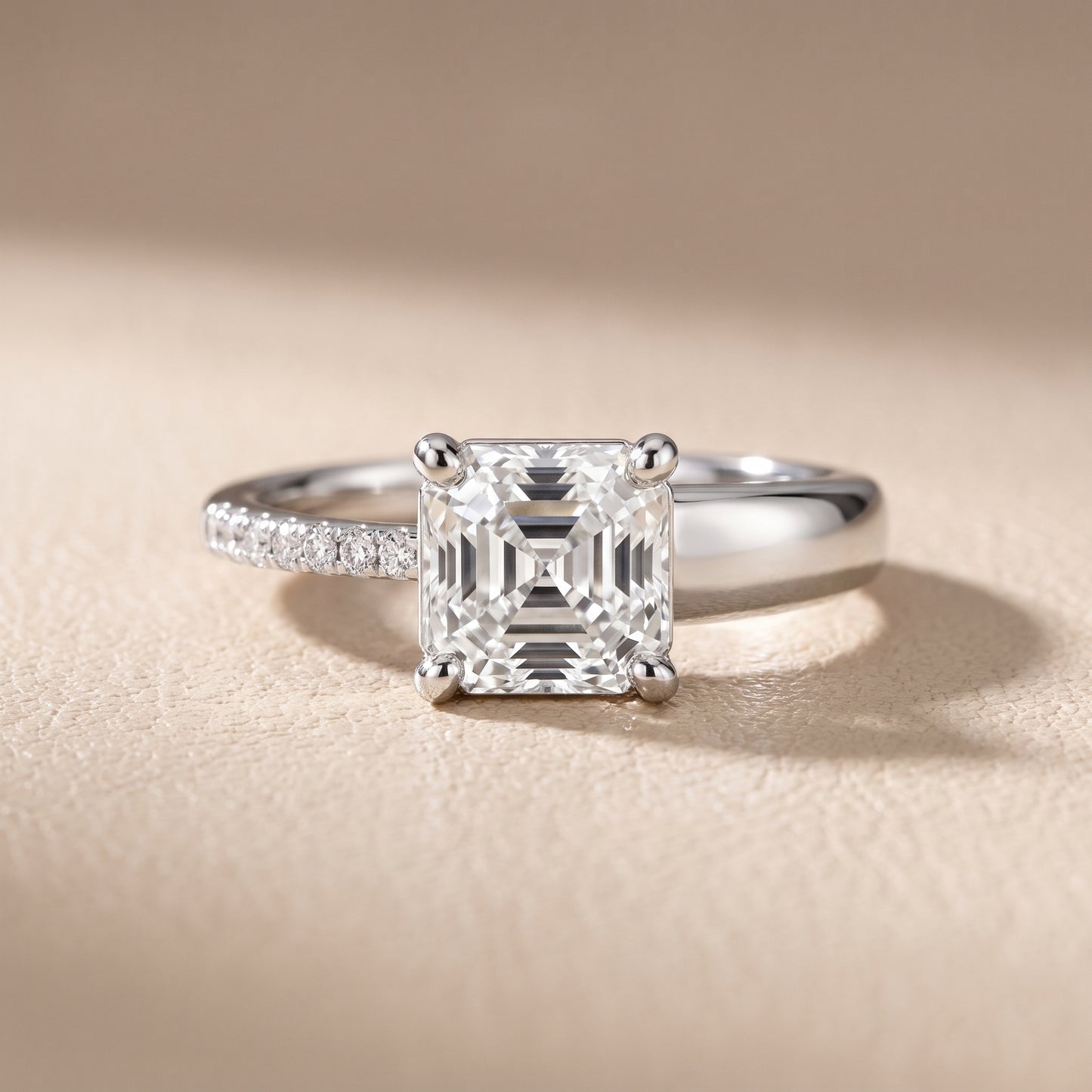 Rosie Solitaire Basket Asscher Diamond Engagement Ring in White Gold - front.jpg
