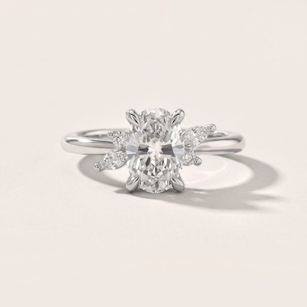 Billie Leaf Cluster Oval Diamond Engagement Ring in Silver - front.jpg
