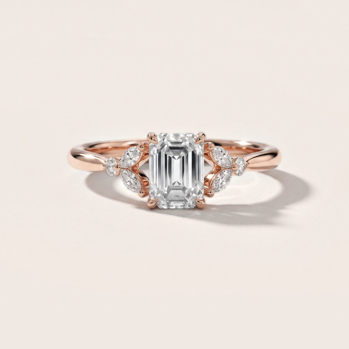 Rilla Floral Cluster Emerald Diamond Engagement Ring in Rose Gold - front.jpg