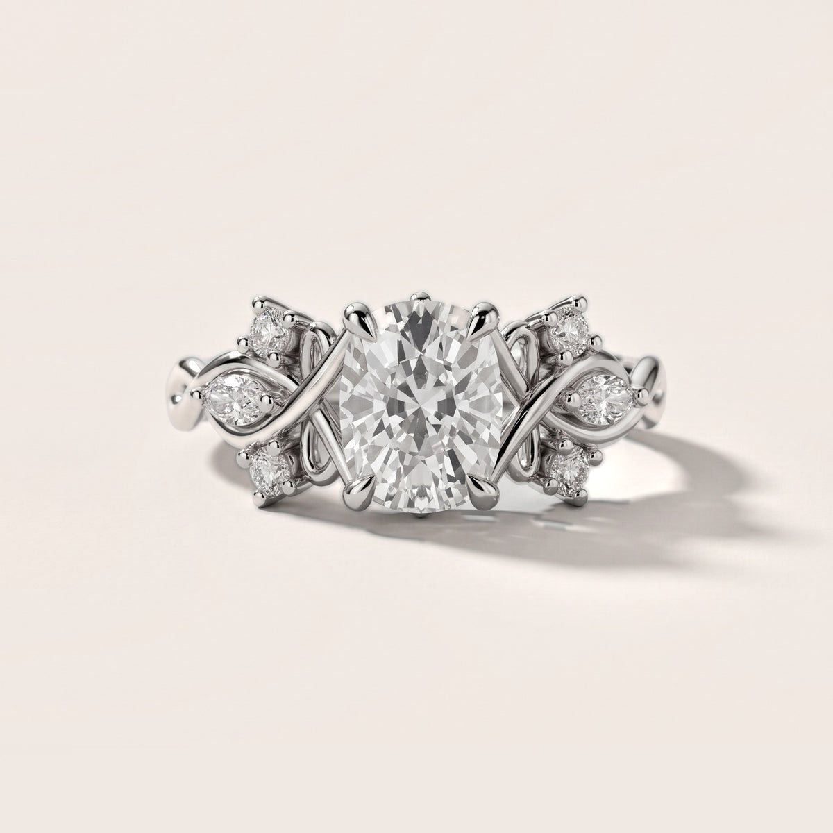 Auburn Vine Cluster Cushion Diamond Engagement Ring in White Gold - front.jpg