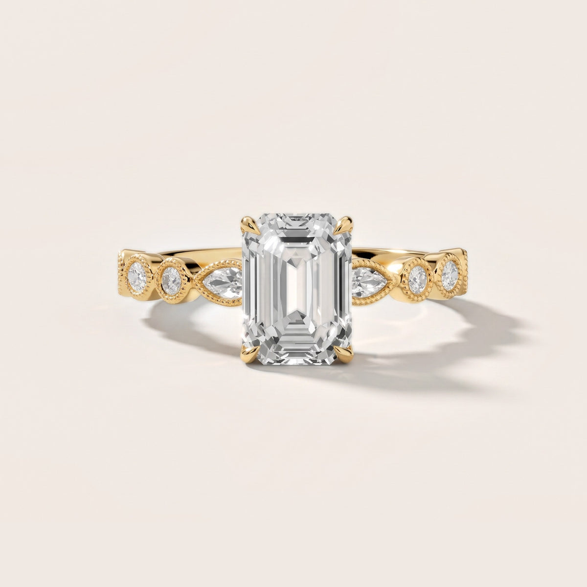 Lena Milgrain Leaf Emerald Diamond Engagement Ring in Yellow Gold - front.jpg