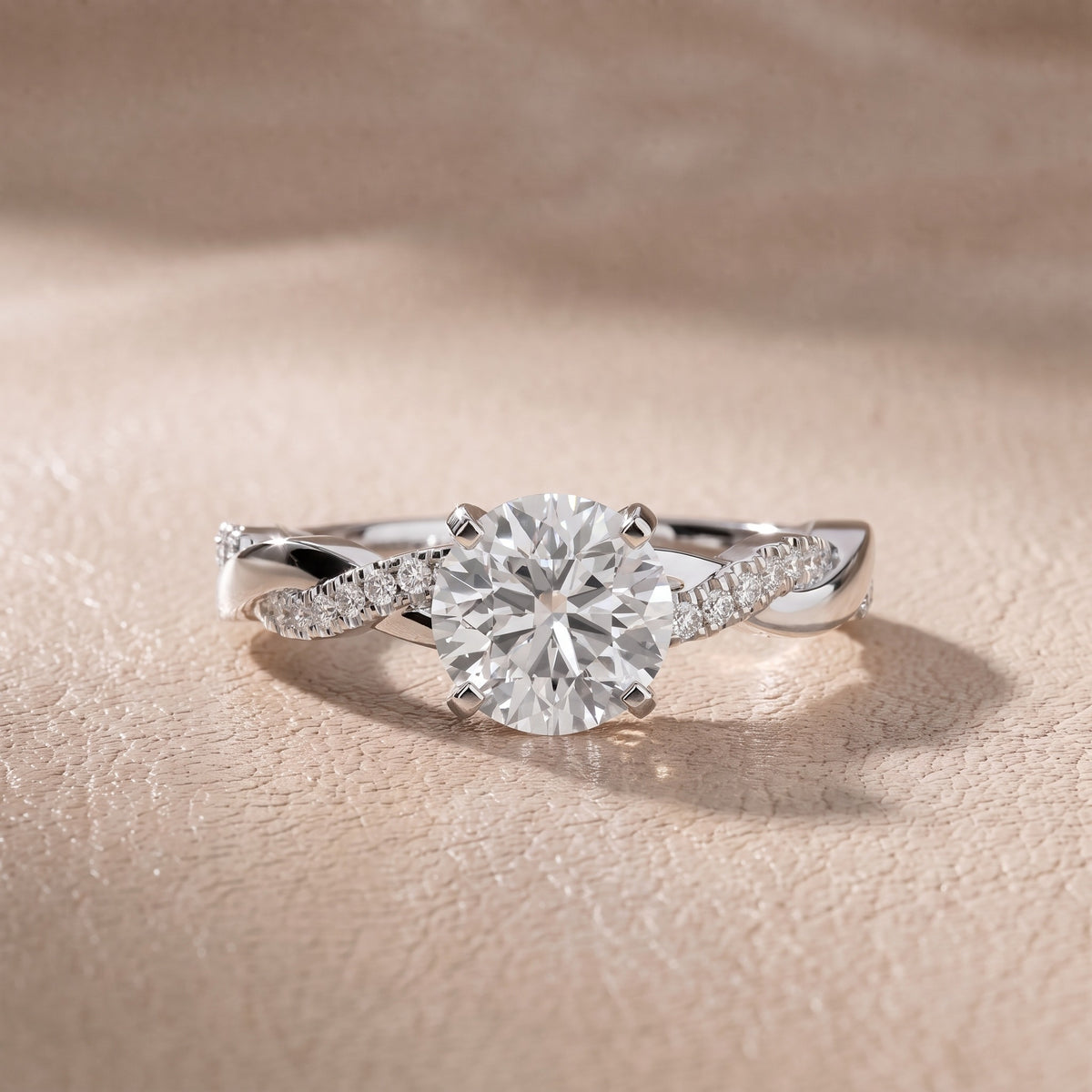 Twisted Side Stone Round Diamond Engagement Ring in Platinum - front.jpg