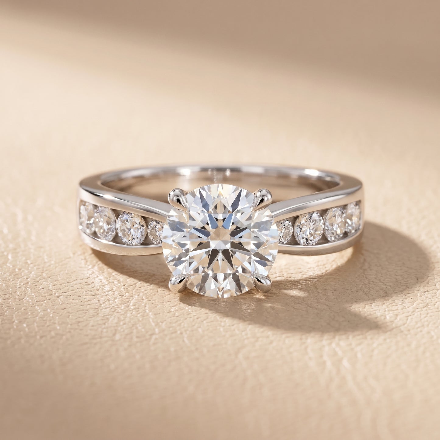 Noor Channel Set Sidestone Round Diamond Engagement Ring in Silver - front.jpg