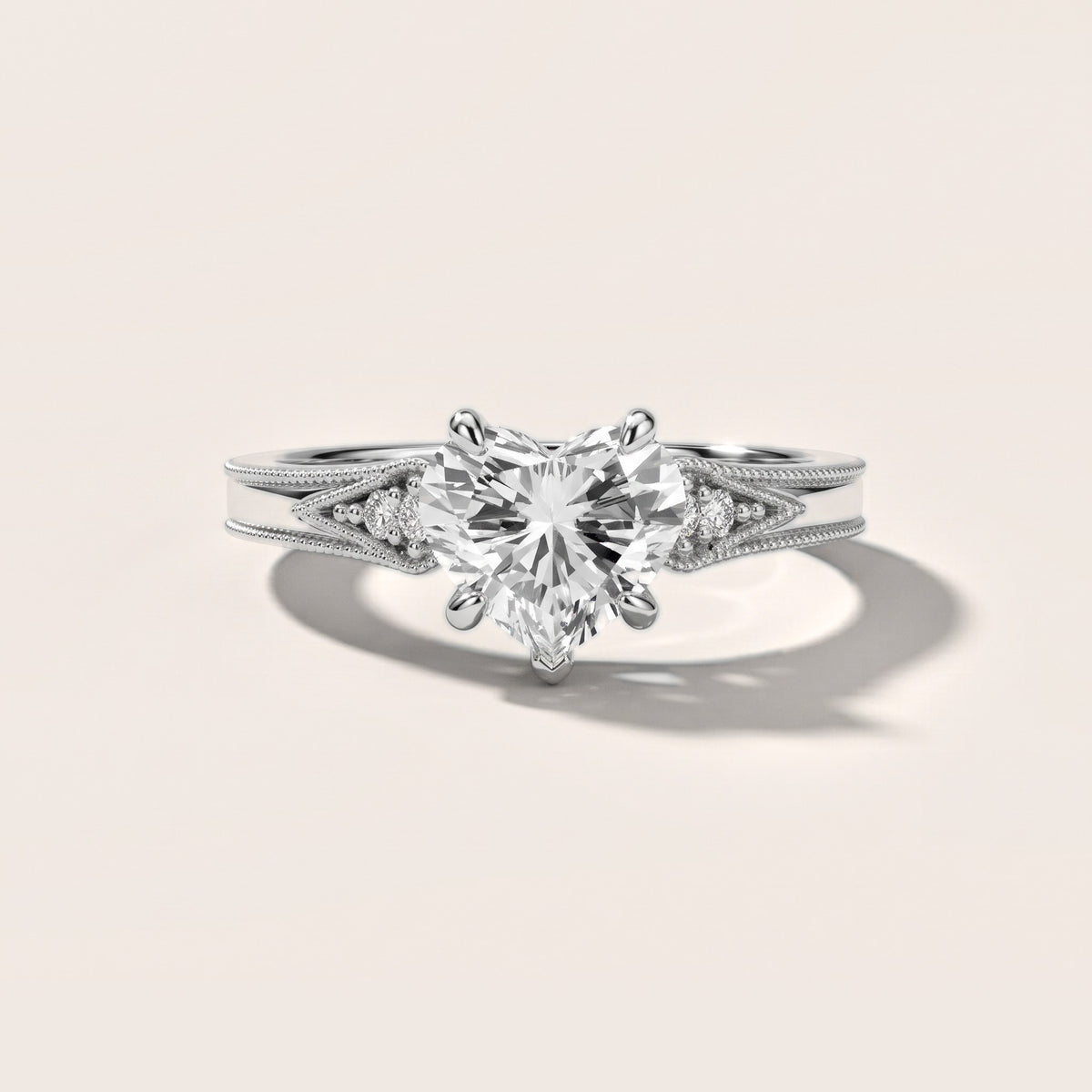 Etta Vintage Milgrain Heart Diamond Engagement Ring in Platinum - front.jpg
