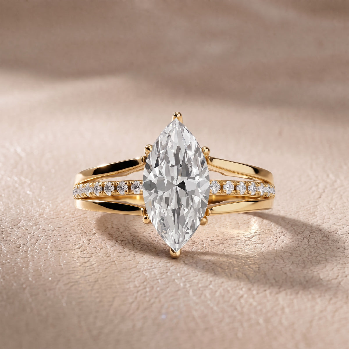 Serena Split Shank Pavé Marquise Diamond Engagement Ring in Yellow Gold - front.jpg