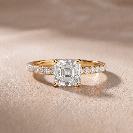 Thea Hidden Halo Pavé Asscher Diamond Engagement Ring in Yellow Gold - front.jpg