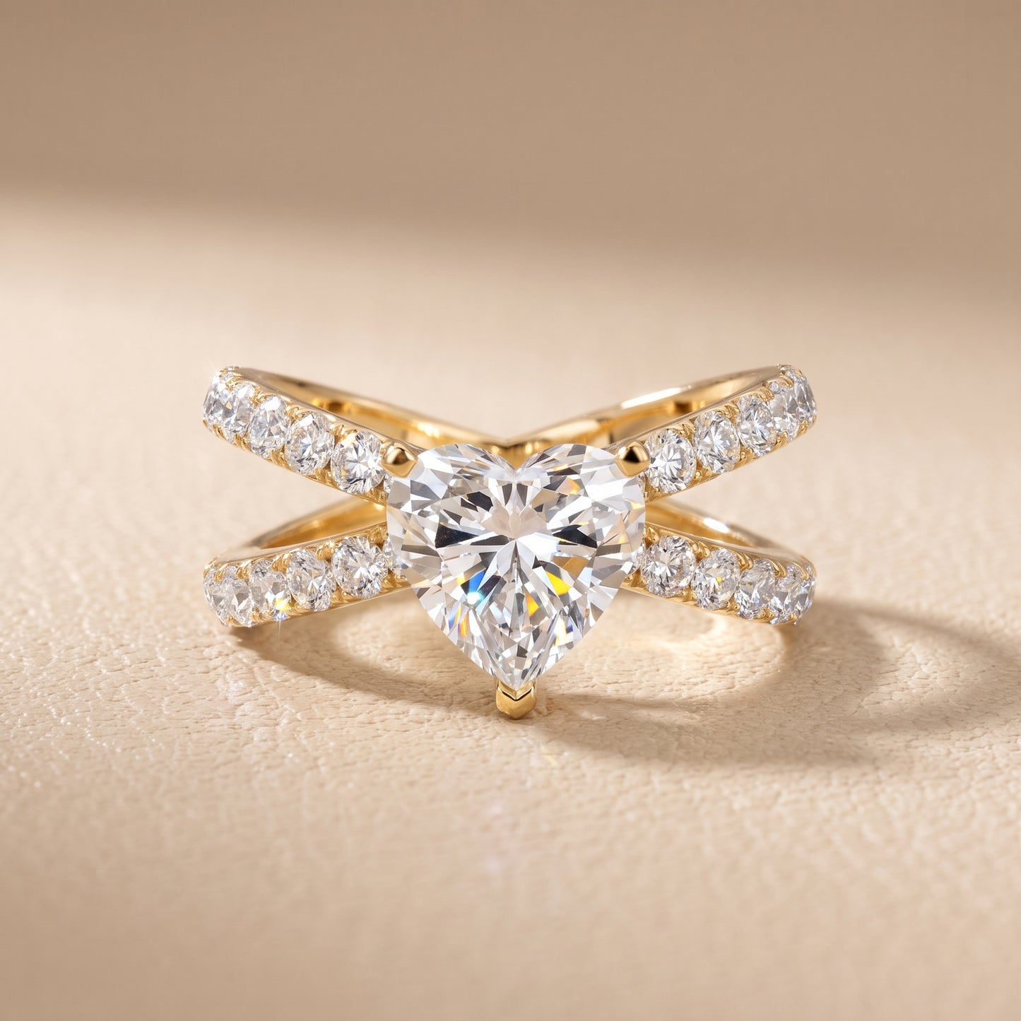 Lior Criss Cross Pavé Heart Diamond Engagement Ring in Yellow Gold - front.jpg
