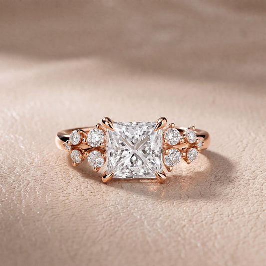 Mirabelle Cluster Princess Diamond Engagement Ring in Rose Gold - front.jpg