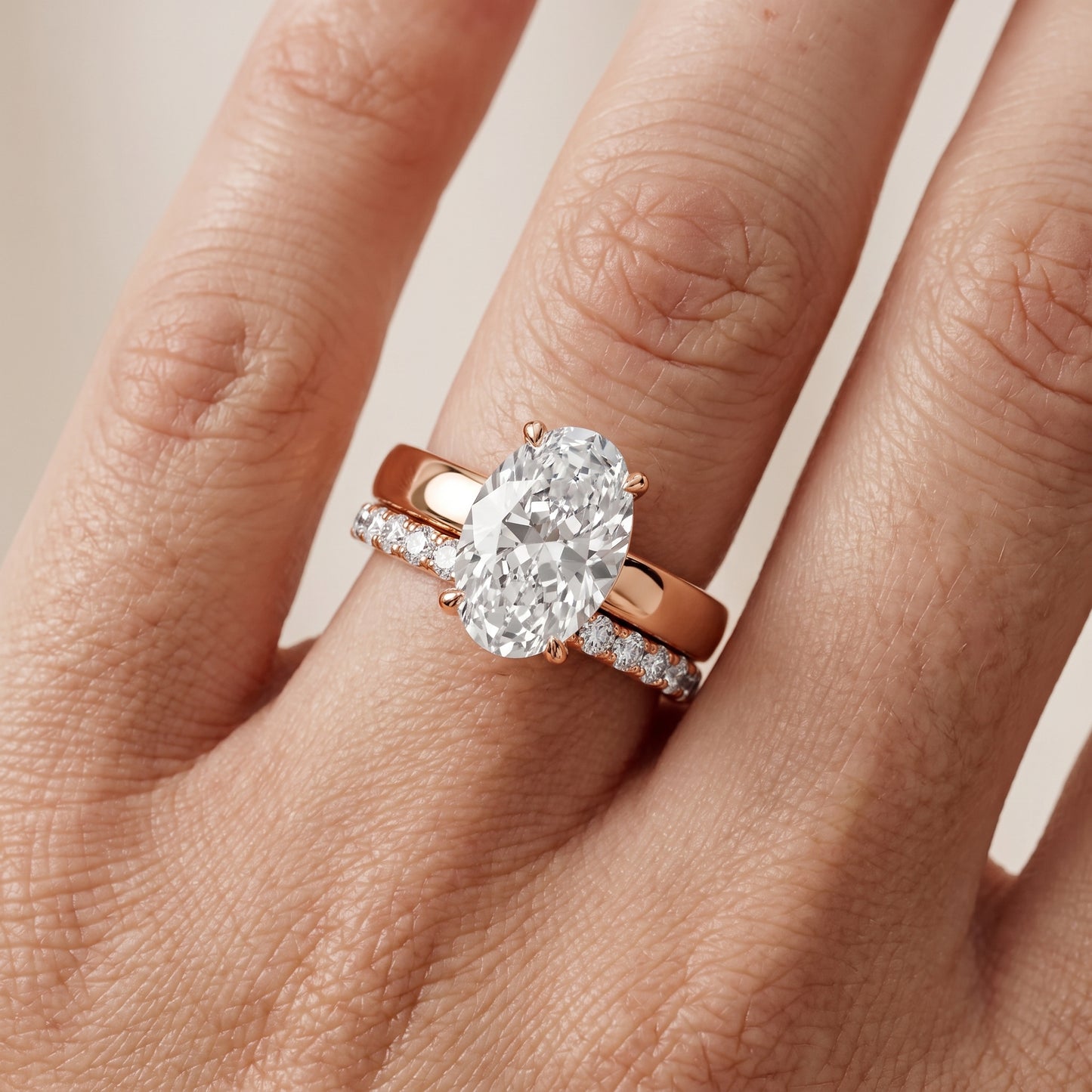Veda Split Shank Pavé Oval Diamond Engagement Ring in Rose Gold - lifestyle.jpg