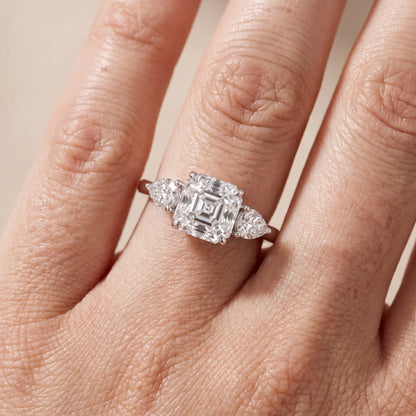 Phoebe Three-Stone Asscher Diamond Ring in Silver - lifestyle.jpg