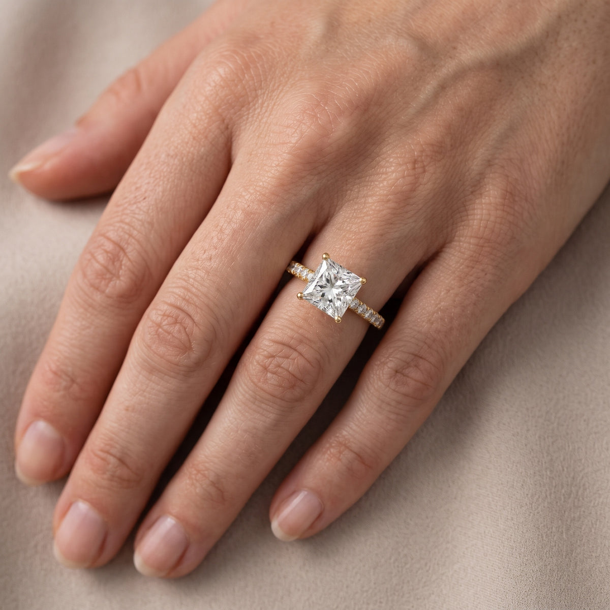 Sanne Trellis Pavé Princess Diamond Engagement Ring in Silver - lifestyle.jpg