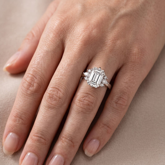 Josie Sidestone Emerald Diamond Engagement Ring in Platinum - lifestyle.jpg