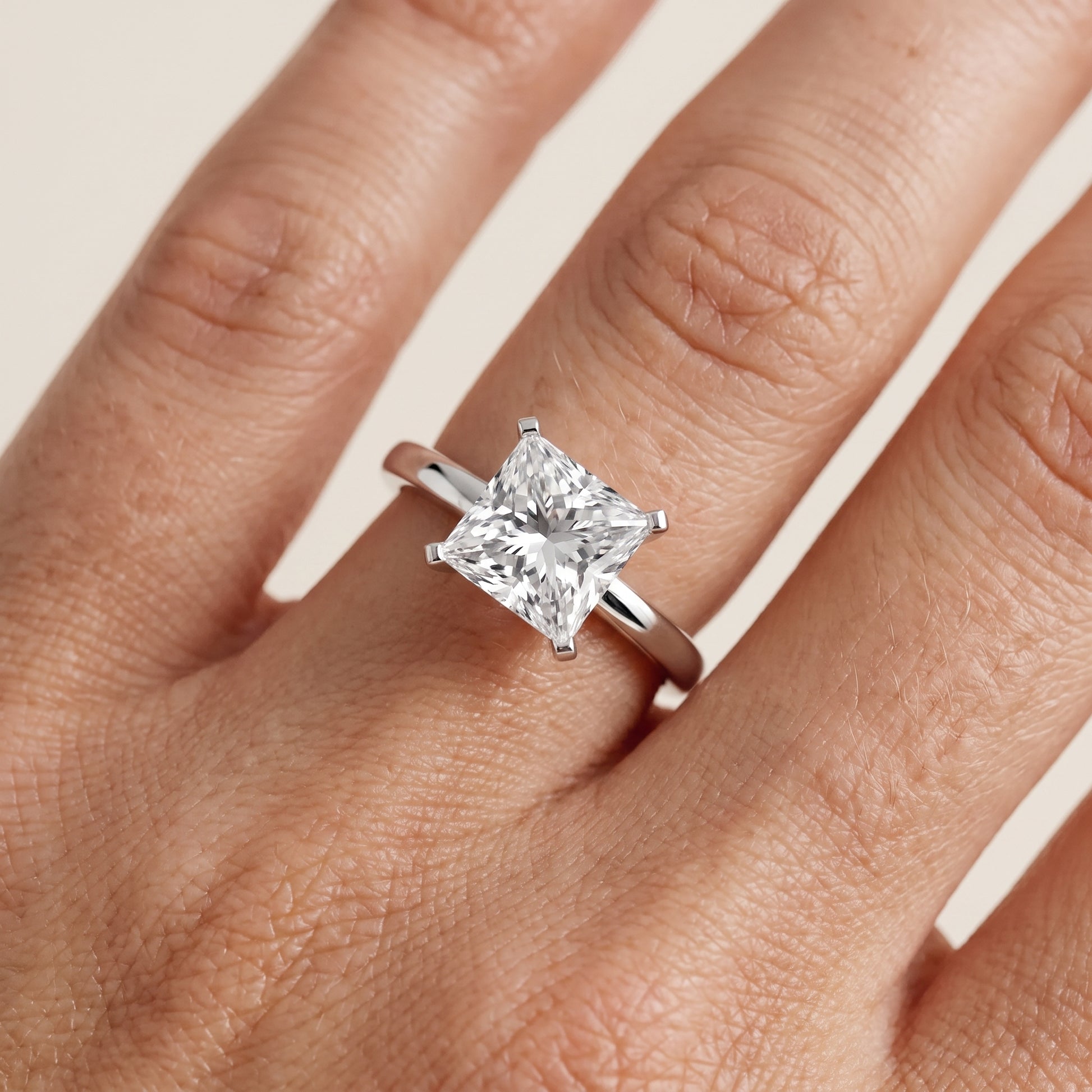 Liana Solitaire Claw Prong Princess Diamond Engagement Ring in White Gold - lifestyle.jpg