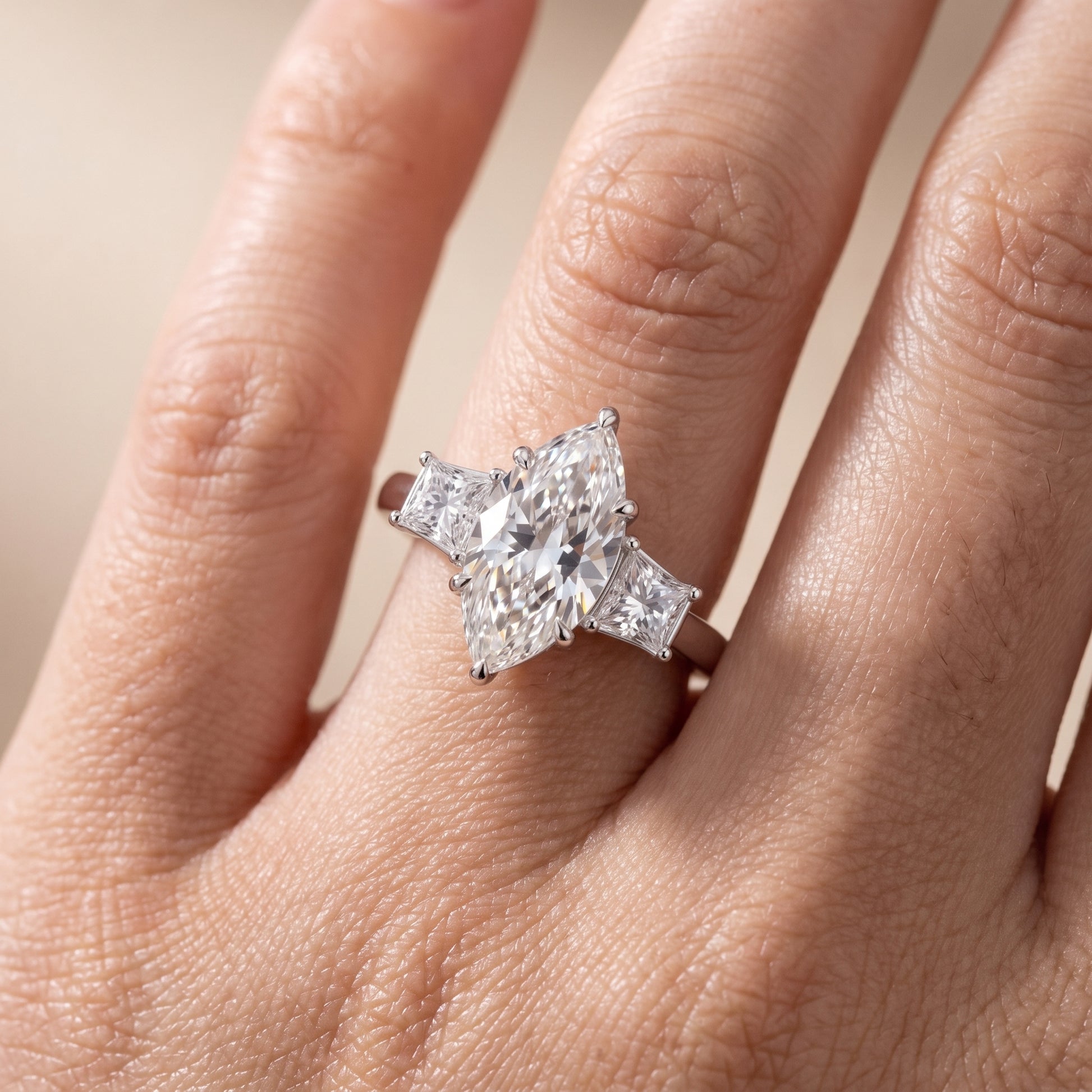 Selena Three-Stone Basket Marquise Diamond Ring in Silver - lifestyle.jpg