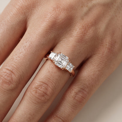 Sienna Three-Stone Asscher Diamond Ring in Rose Gold - lifestyle.jpg