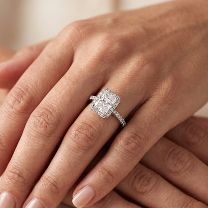 Sophie Halo Pavé Radiant Diamond Engagement Ring in White Gold - lifestyle.jpg