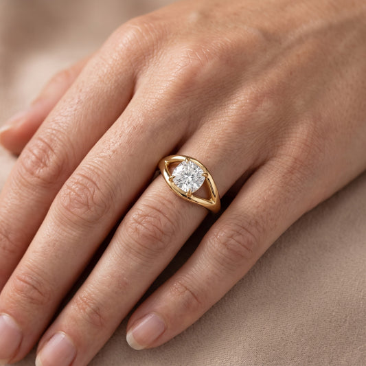 Madeleine Split Shank Cushion Diamond Engagement Ring in Yellow Gold - lifestyle.jpg