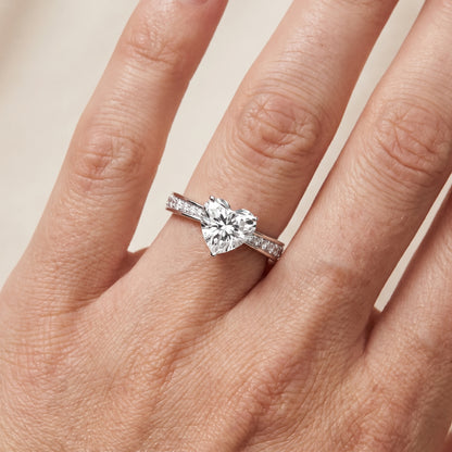 Rhea Sidestone Pavé Heart Diamond Engagement Ring in Silver - lifestyle.jpg