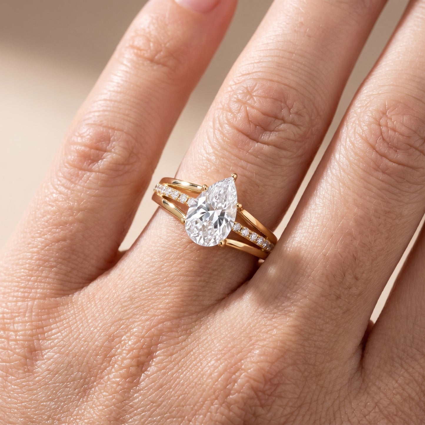 Scarlett Split Shank Pavé Pear Diamond Ring in Yellow Gold - lifestyle.jpg