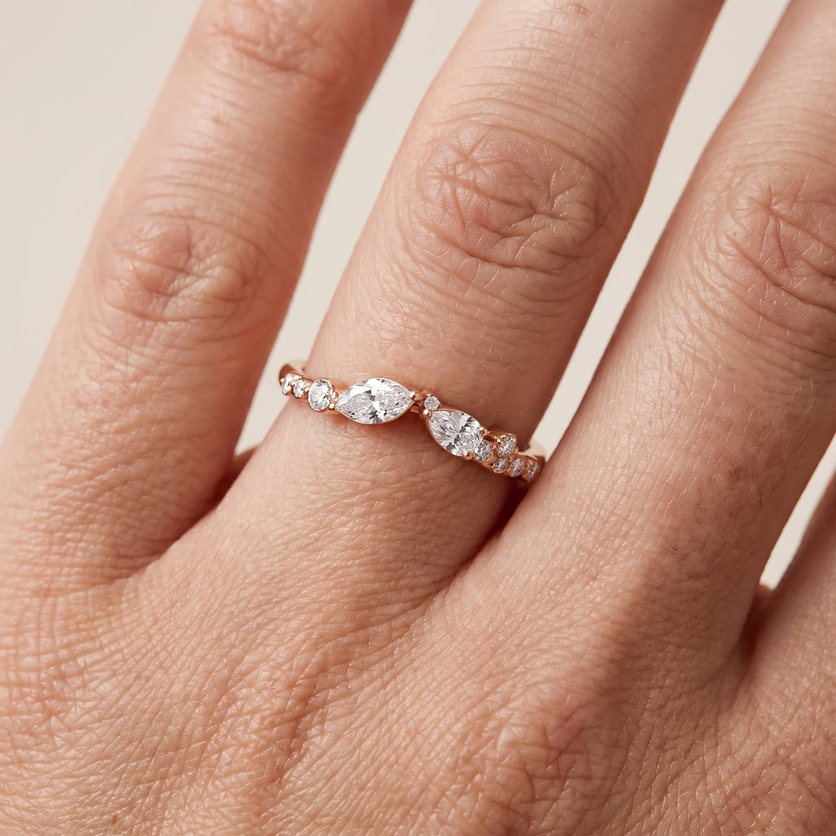 Hadley Curved Marquise, Pear & Round Diamond Wedding Band in Rose Gold - lifestyle.jpg