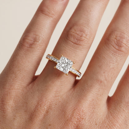 Brielle Channel Set Solitaire Princess Diamond Ring in Yellow Gold - lifestyle.jpg