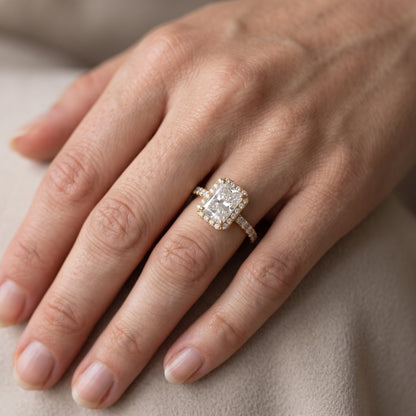 Chloe Halo Pavé Radiant Diamond Engagement Ring in Yellow Gold - lifestyle.jpg