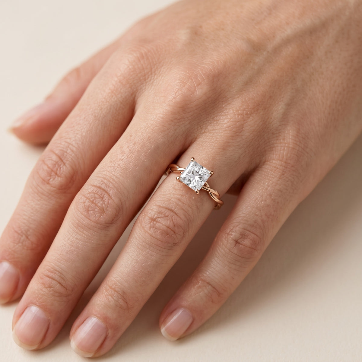 Iris Twist Princess Diamond Engagement Ring in Rose Gold - lifestyle.jpg