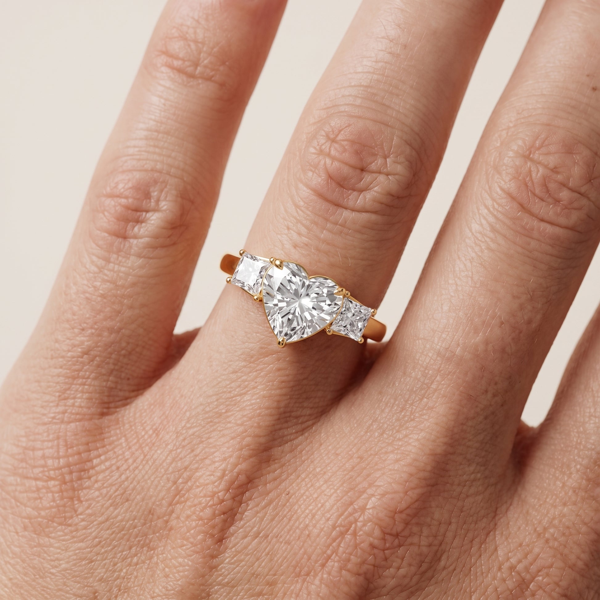Selena Three-Stone Basket Heart Diamond Ring in Yellow Gold - lifestyle.jpg