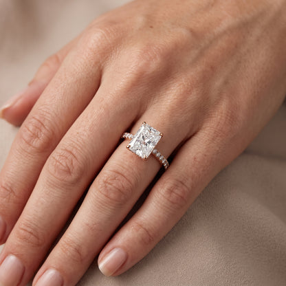 Gia Hidden Halo Pavé Radiant Diamond Engagement Ring in Rose Gold - lifestyle.jpg