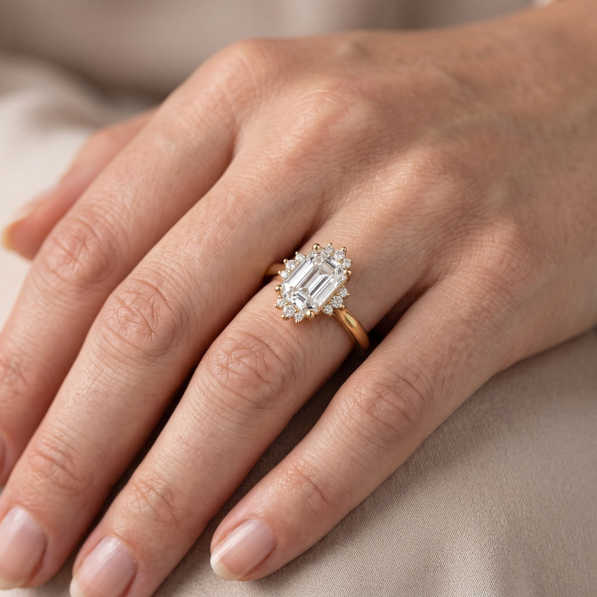 Linden Starburst Cluster Emerald Diamond Engagement Ring in Silver - lifestyle.jpg