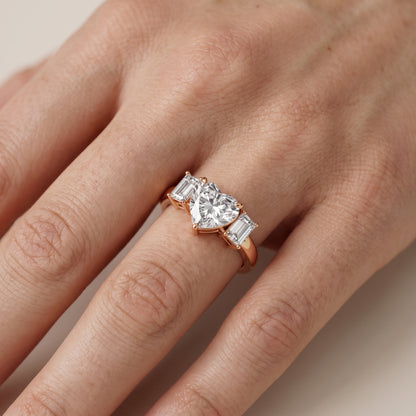 Zoe Three-Stone Heart Diamond Ring in Rose Gold - lifestyle.jpg